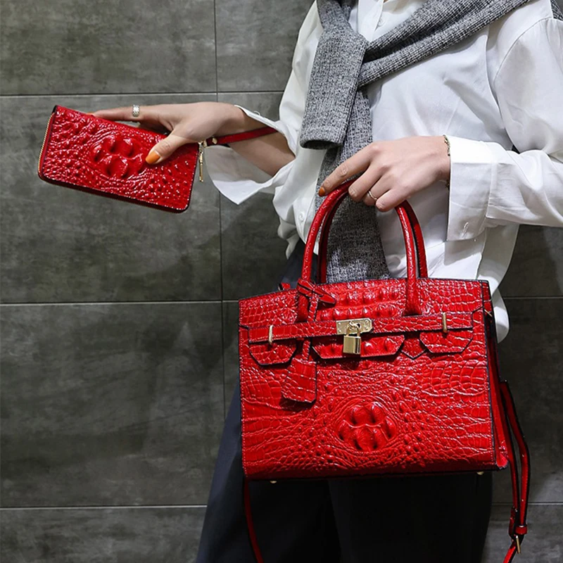 

Women Luxury Genuine Leather Crossbody Single Shoulder Handbags Crocodile Pattern High Quality OL For Woman's Bag Wallet Bags