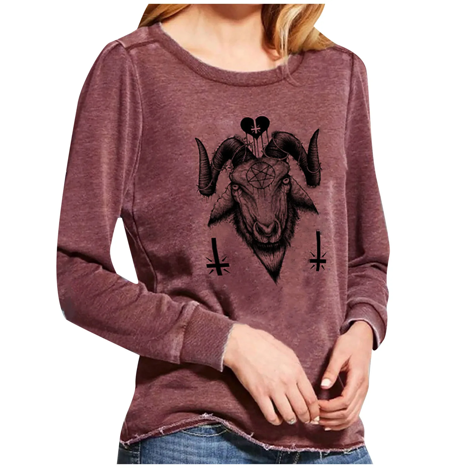 Women's Casual Sheep Head Printing Halloween O-Neck Long Sleeve Shirts Tops las mujeres sweetshirts 2021 new hot sale