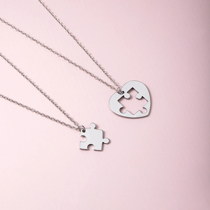 Puzzle Heart Matching Pendant Couple Paired Necklace For Lovers Best Friends Women Men Stainless Steel Neck Chain Trendy Collar