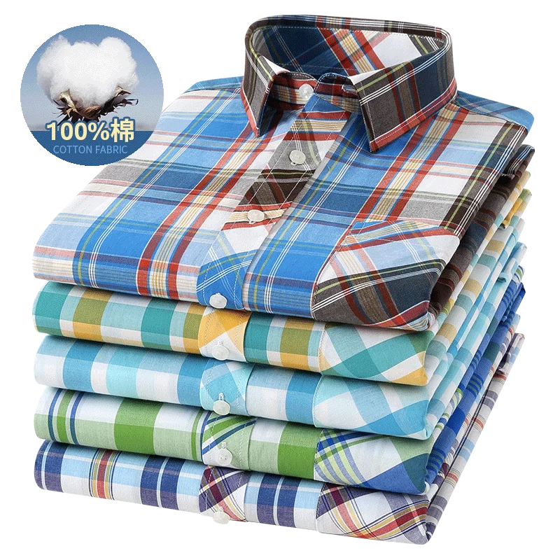 Мужская хлопковая рубашка в клетку с отложным воротником английском стиле |