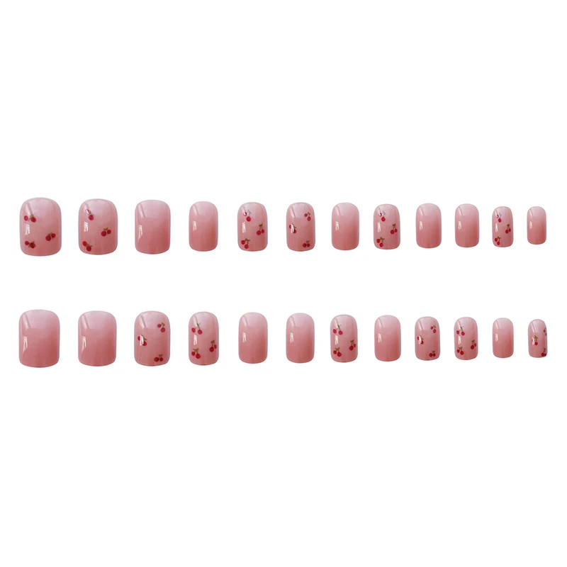 24 шт. накладные ногти с клеем кристалл вишня короткие стильные квадратные