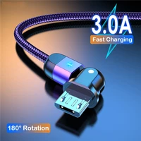 180 rotate led micro usb cable 3a fast charging for samsung galaxy xiaomi huawei android phone charger micro usb data cord 1m 2m