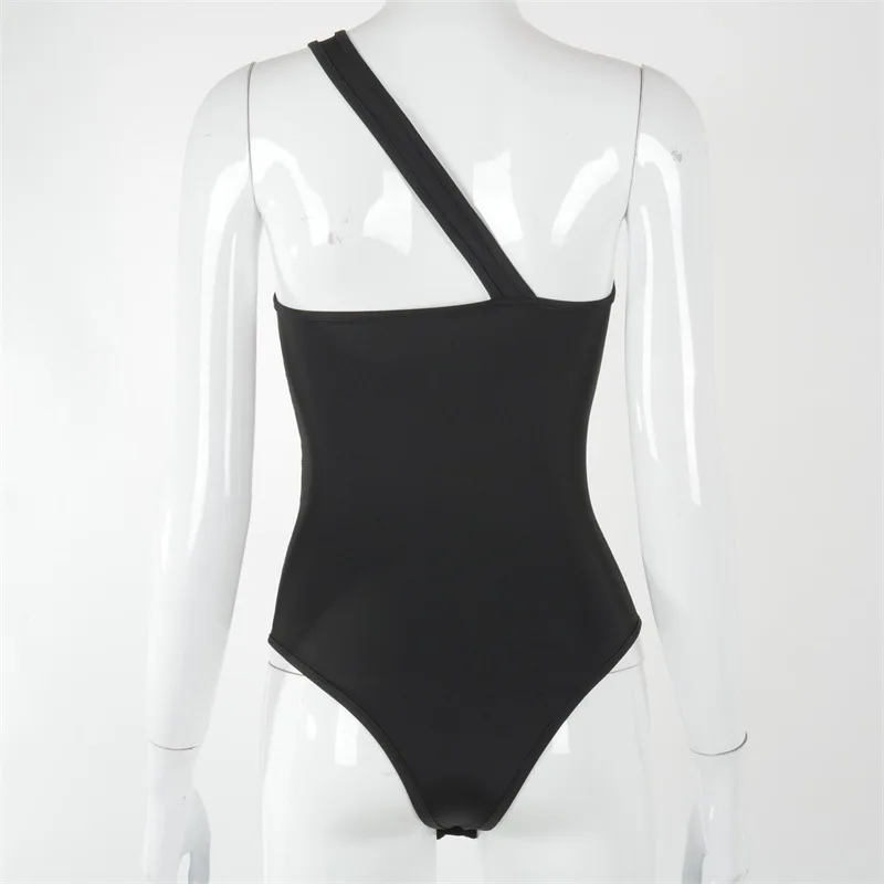 

BOOFEENAA Sexy Hollow Out One Shoulder Black Bodysuit Women Clubwear Summer Tops 2021 Slim Fitting Skinny Body FemininoC85-AG10