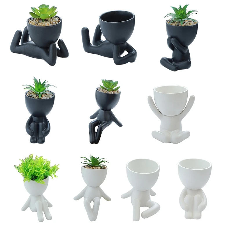 

Cute Humanoid Ceramic Succulent Cactus Bonsai Planter Pots Container Desktop Decoration Flowerpot Water Storage Plant Home