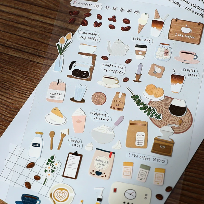 1 Sheet Cute Cartoon Bread Cat Flowers Smiling Face Decorative Stickers for Album Diary Planner DIY Craft Scrapbooking Journal | Канцтовары