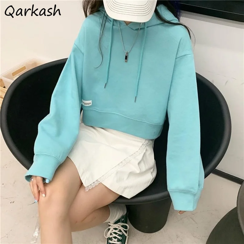 

Женские толстовки с капюшоном и надписью, милый свободный кроп-топ карамельных цветов для отдыха, высококачественные повседневные универс...