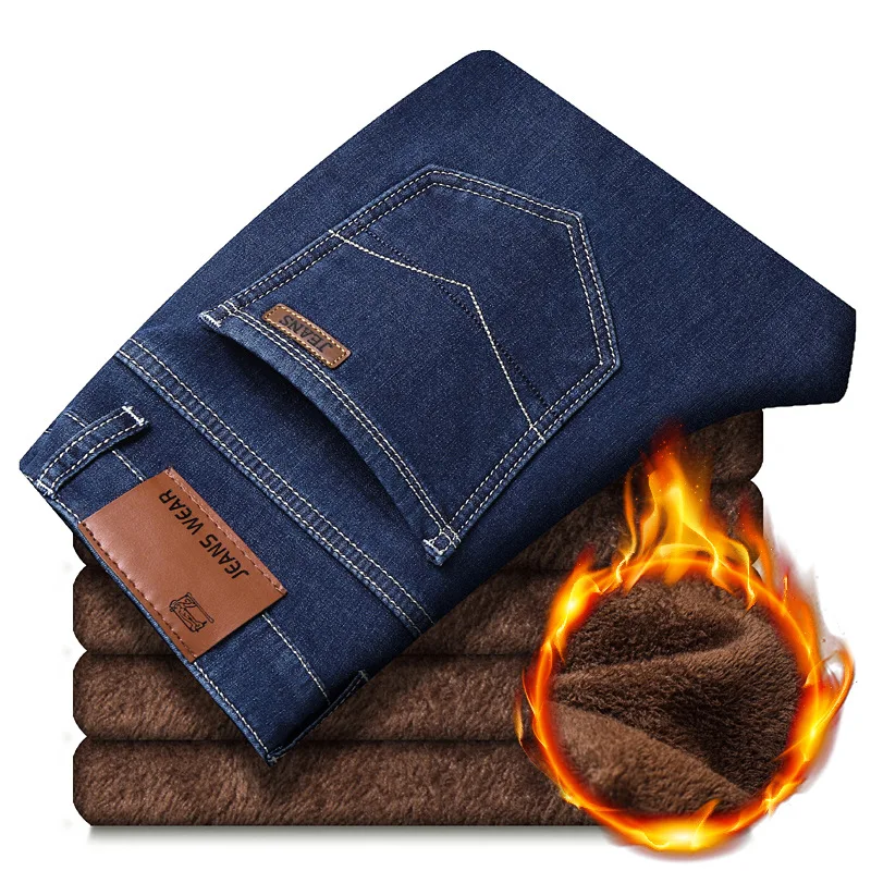 

2019 Men's Winter Thermal Warm Flannel Stretch Jeans / Brand Fleece Pants / Warm Jeans for Men
