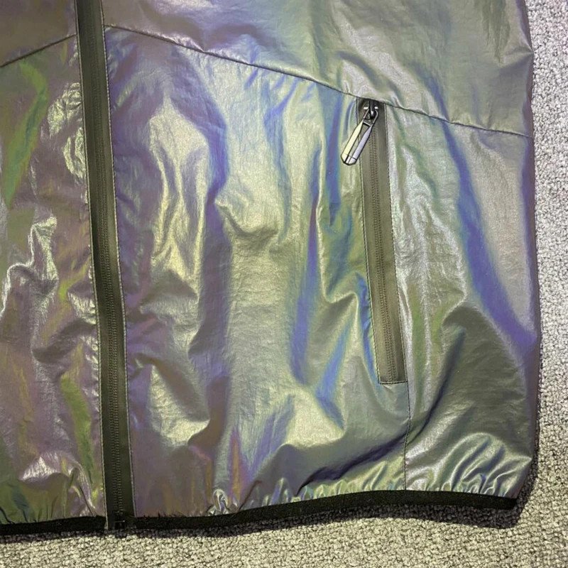 

Rainbow Color Men Reflective Light Jackets Autumn Colourful Hooded Coat Windbreak Pockets Zip Hip Hop Rock Outwear Drop Shipping