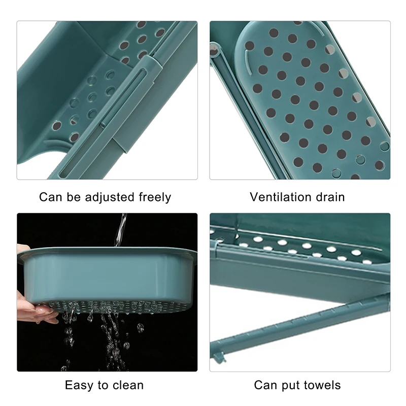 

Telescopic Sink Shelf Kitchen Storage Rack Soap Sponge Drain Rack Basket Faucet Holder Adjustable Bathroom Sink Organizer