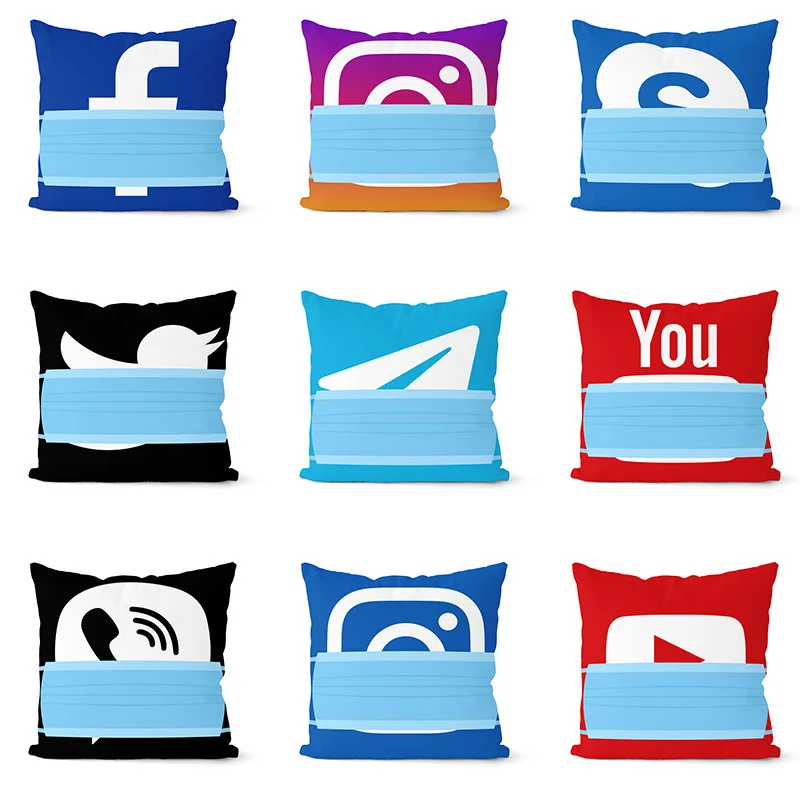 

App Logo with Mask Facebook Youtube Cushion Cover Home Decor Snapchat Instagram Throw Pillows Wedding Decoration Pillowcase