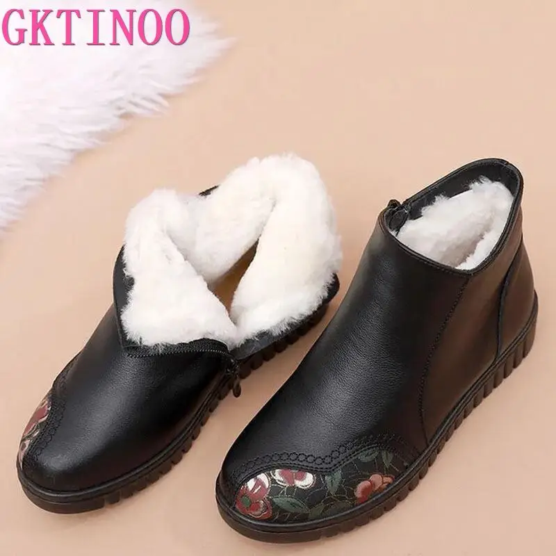 

GKTINOO 2022 Women Snow Boots Winter Wedges Heels Ankle Boots Women Warm Platform Shoes Genuine Leather Thick Fur Booties