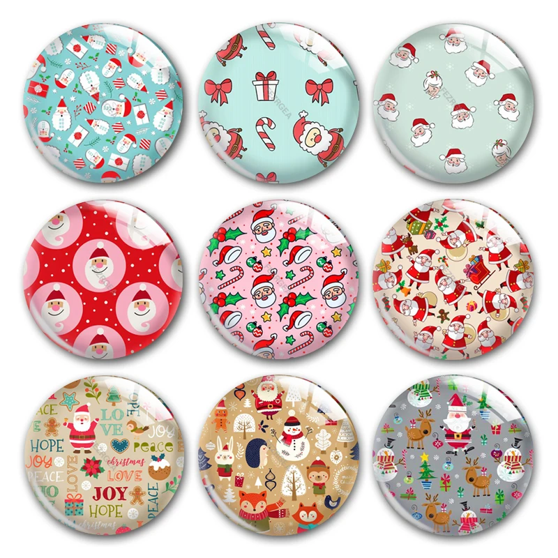 

Handmade X-Mas Christmas Santa Claus Cartoon Round Photo Glass Cabochons Demo Flat Back DIY Jewelry Making Findings Accessory