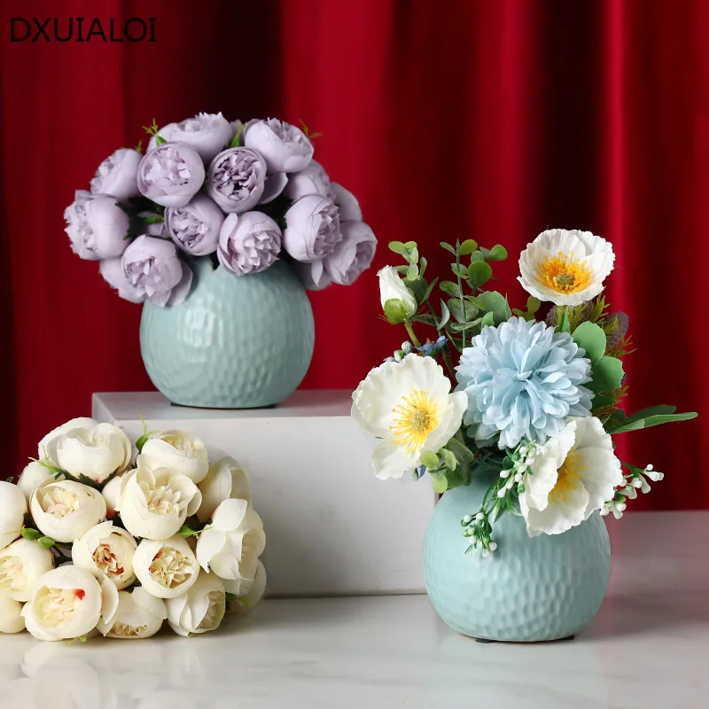 

DXUIALOI Nordic simulation flower living room flower arrangement ceramic vase decor dining table bouquet lavender furnishings