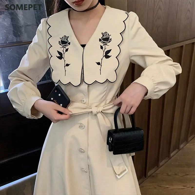 

Korean One-Piece Dress French Rose Embroidery V-neck Blazer Dress Women Slim Elegant Party Dress Women Fashion Clothing New