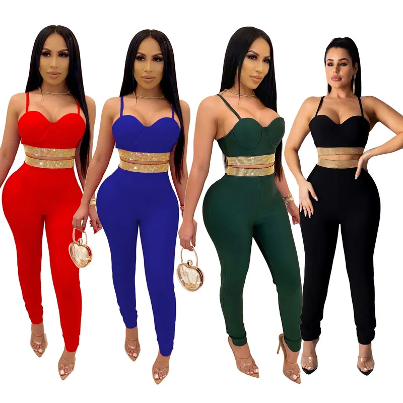 

Sexy Strapless Camisole Inlaid Diamond Tight Suit Women