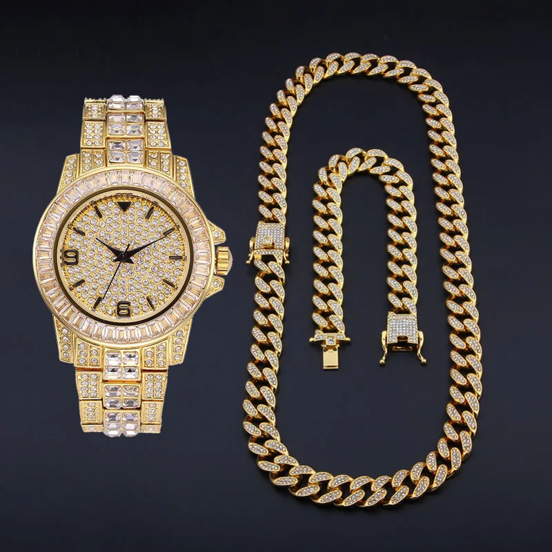 Мужские часы с бриллиантами Роскошные водонепроницаемые кварцевые наручные