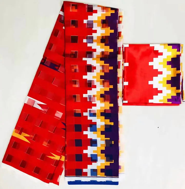 Pure silk fabric organza african abkara wax print 2+4yards ribbon for dress MM-C1 | Дом и сад