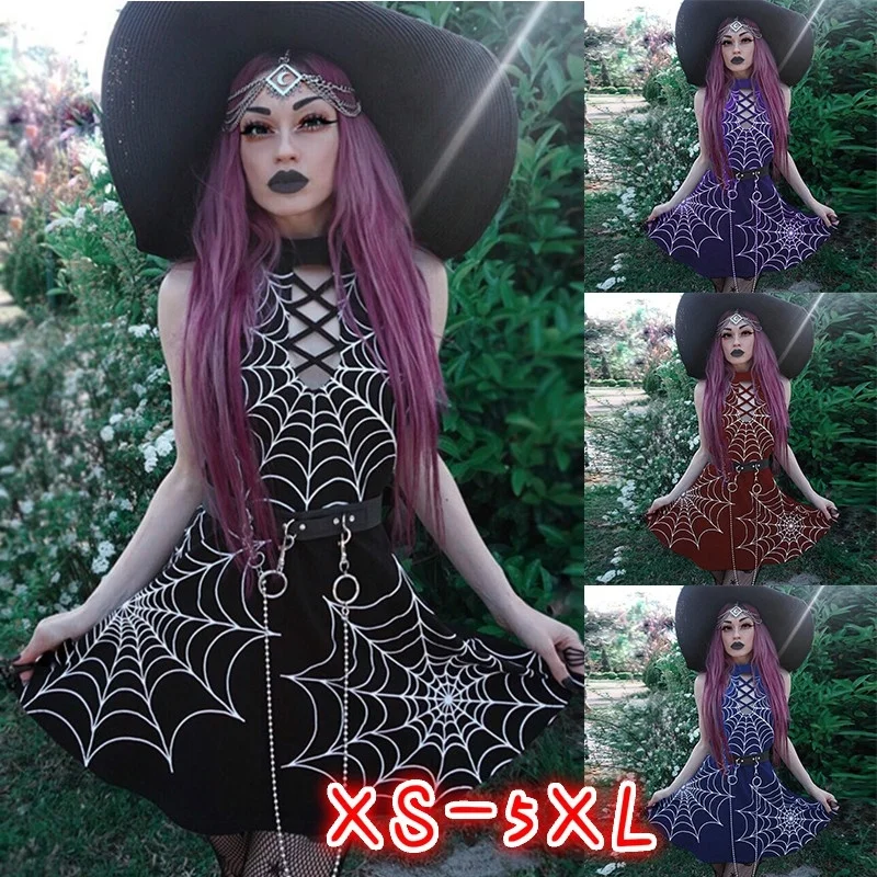 FEECOLOR женское модное короткое платье в готическом стиле с принтом паутины без