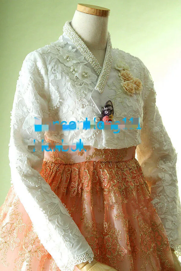 Женское современное платье ханбок на заказ корейское кружевное с высокой талией