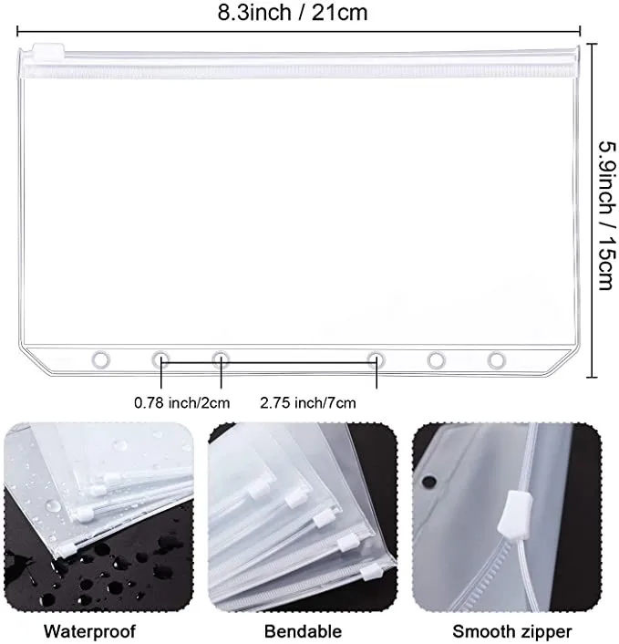 

A5/A6/A7 Binder Pockets 6 Holes Binder Zipper Folders Notebook Binder Loose Leaf Bags, Waterproof Pouch Document Filing Bags Car