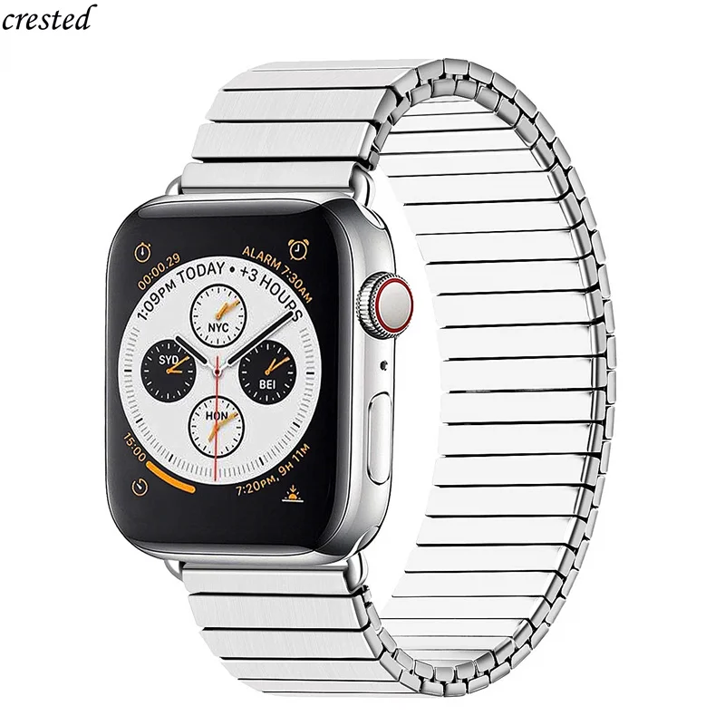 Ремешок эластичный для Apple watch band 44 мм 40 42 38 металлический браслет из нержавеющей