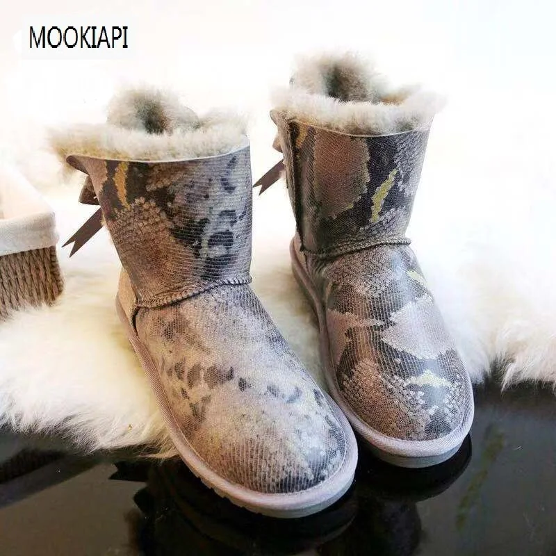 

The latest high-quality snow boots in Europe in 2019, women's shoes with bows, real sheepskin, natural wool, free delivery