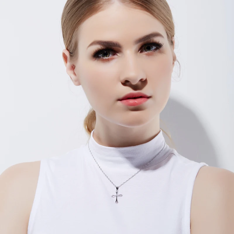 

COCOM 925 Sterling Silver Cross Pendant Necklace Clear Cubic Zircon Classic Colar Women's Neck Chain Choker Necklace Wholesale