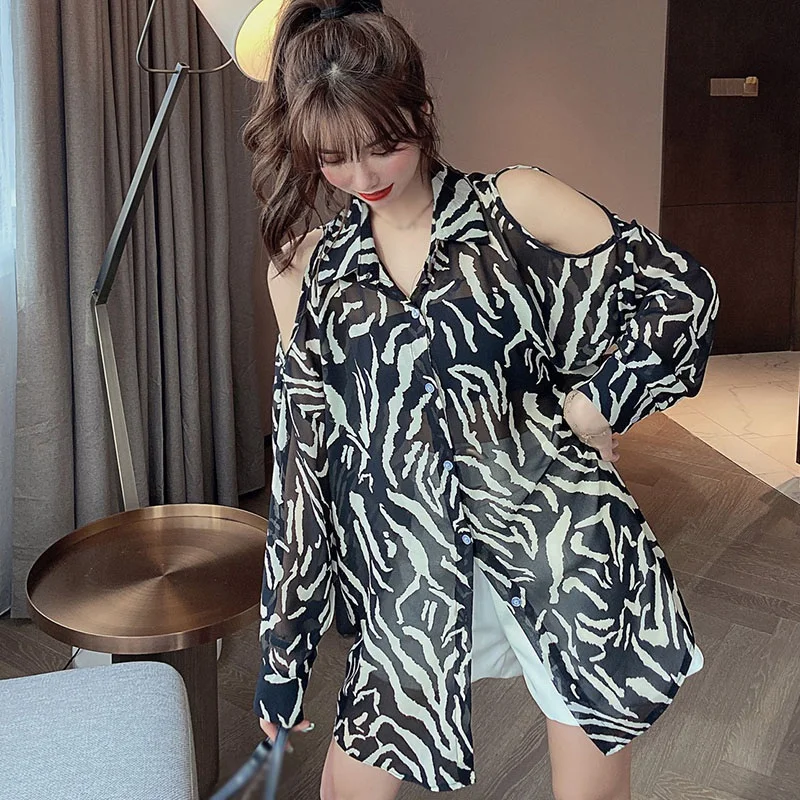 

Women Leopard Print Sunscreen Shirt Autumn Female Design Niche Thin Long Sleeve Blouses Top