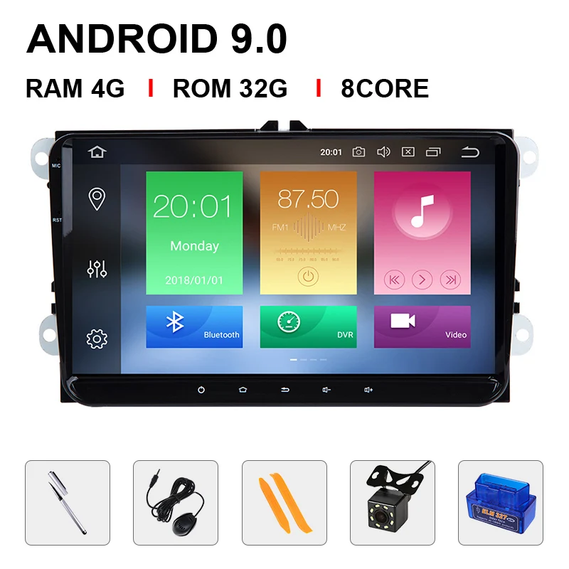 2 Din Android 9 Автомобильный мультимедийный gps навигатор для Amarok волксаген VW Passat B6 golf 56 Skoda Octavia 2 Superb 2 Seat Leon радио - Цвет: 8 Core 32ROM OBD Cam