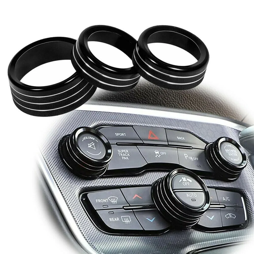 

New 3x Car- Styling Central Control Switch Button Knob Ring Trim Covers For Dodge Ram 2013-2018 AC Accessories