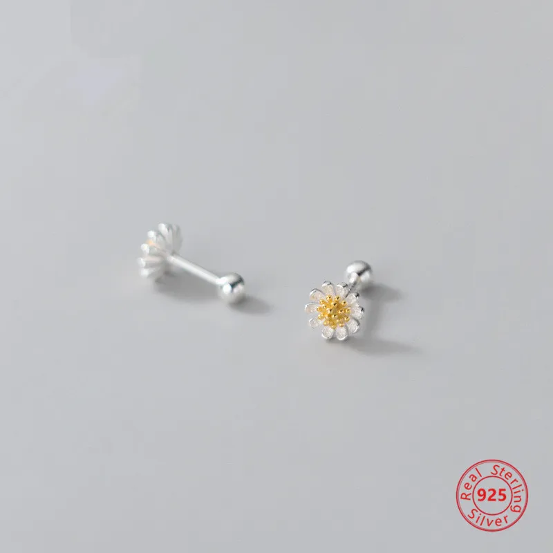 

JuneLeaf Lovely Sweet Real 925 Sterling Silver Small Daisy Romantic Beads Stud Earrings for Women Girls Chic Charming Jewelry