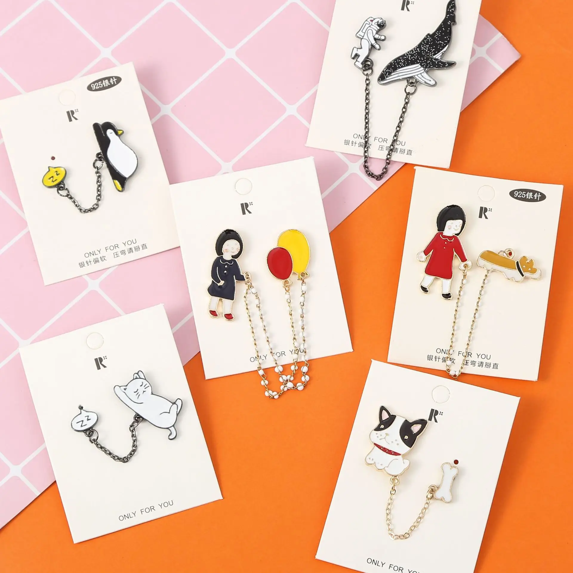 Брошь в форме пингвина кошки воздушных шаров девушки из сплава Женская винтажная