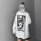 Женская футболка в стиле Харадзюку, белая футболка с рисунком аниме Graphic Mall в готическом стиле, в стиле Харадзюку, топы в стиле эмо, темная академическая Эстетическая альтернативная одежда
