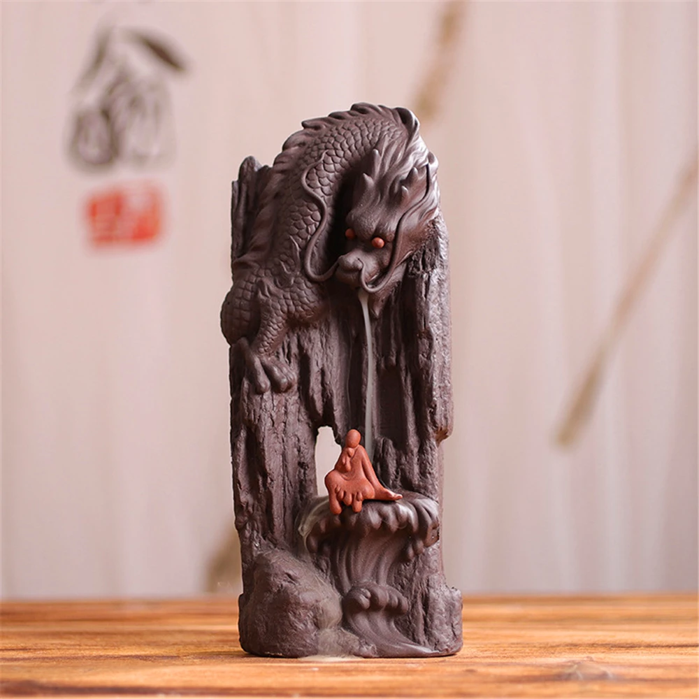 Purple Sand Ceramic Blackflow Incense Burner with 20pcs Incenses Classical Dragon Zen Creative Wealth Ornaments Home Decoration | Дом и сад