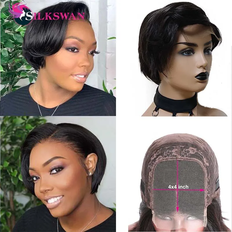 

Silkswan Straight Pixie Cut Wig Short Ombre Lace Closure Wig Colored Human Hair Wigs Brazilian Remy Hair Pre Plucked
