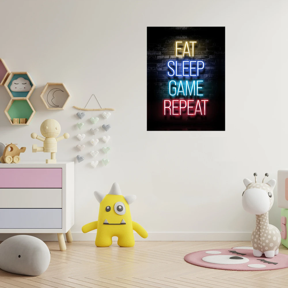 

Neon Game Themed Poster and Print Game Room Wall Art Abstract Gaming Artwork for Nursery Kid Bedroom Playroom Wall Decor 12x18