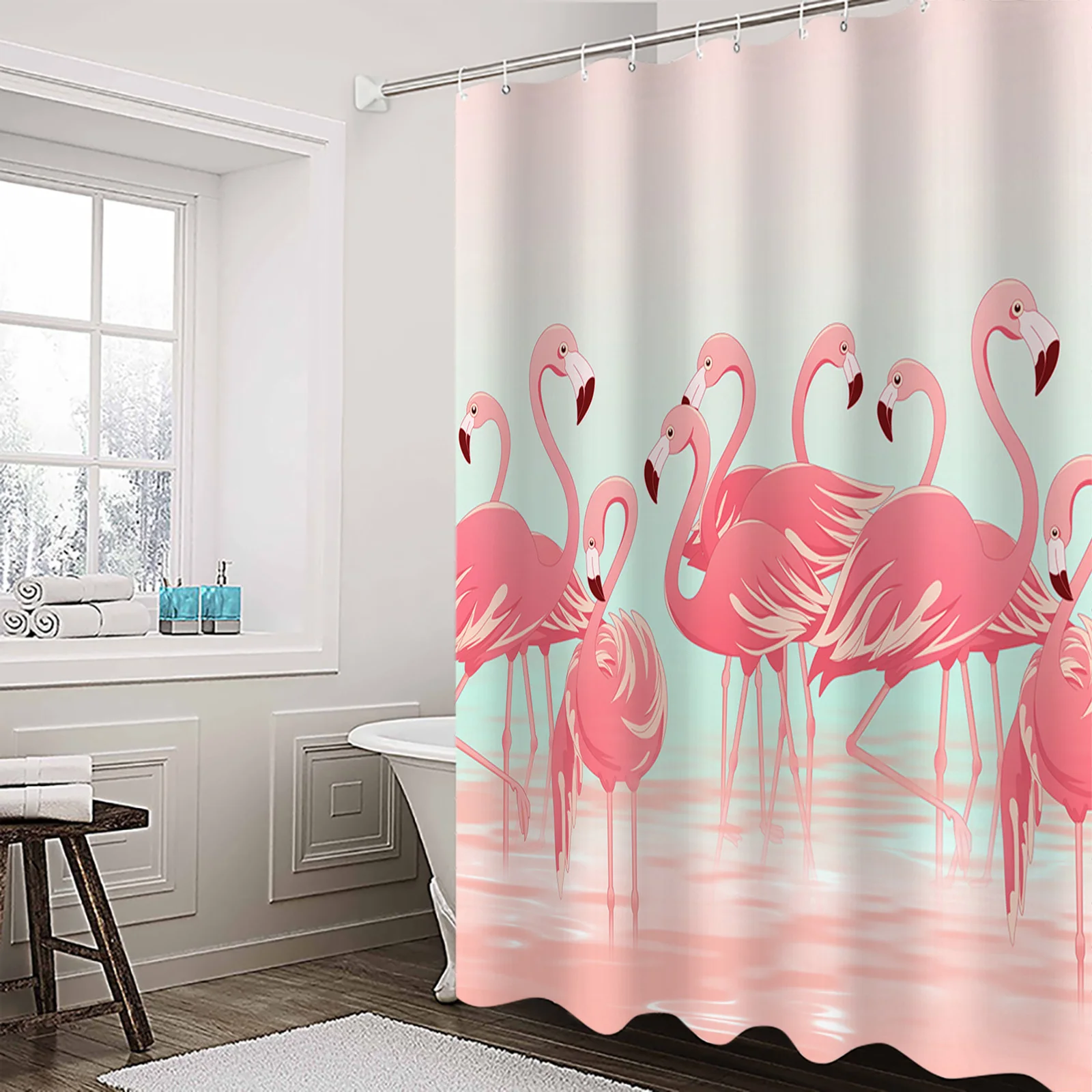 

Tropical Animal Flamingo Shower Curtain Waterproof Polyester Fabric Shower Curtains Home Decoration Curtain with Hook