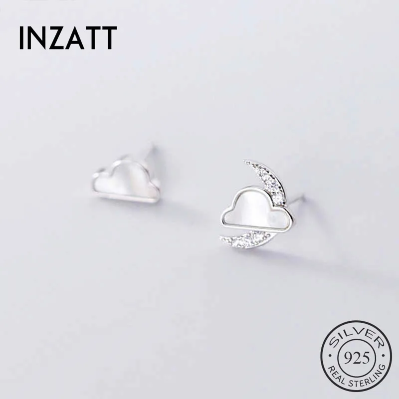 

INZATT Real 925 Sterling Silver Asymmetric Moon Clouds Stud Earrings For Fashion Women Party Fine Jewelry Hiphop Accessories