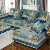 european luxury chenille sofa cover blue non slip sofa towel cushion pillow case exquisite jacquard lace combination sofa set