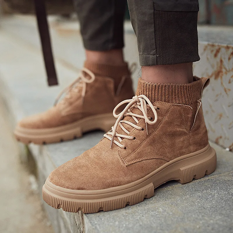 Новинка сезон осень зима Мужская обувь кожаная мужская высокие кроссовки зимние