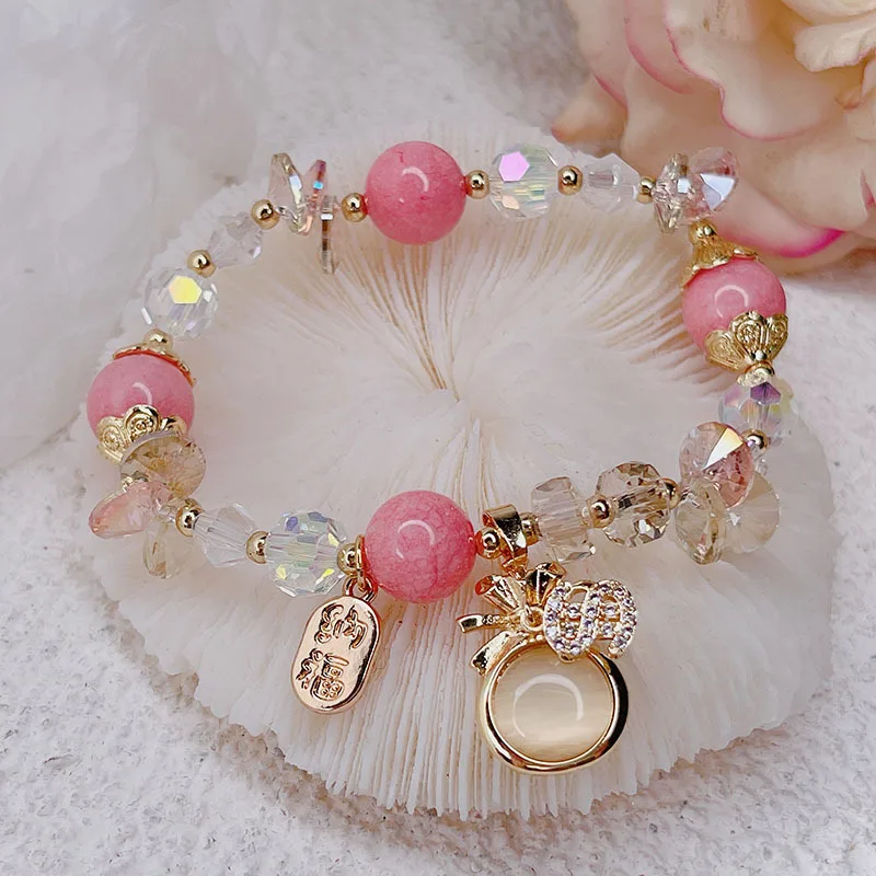 

Crystal Pink Purple Blue Natural Stone Bracelets Women Jewelry