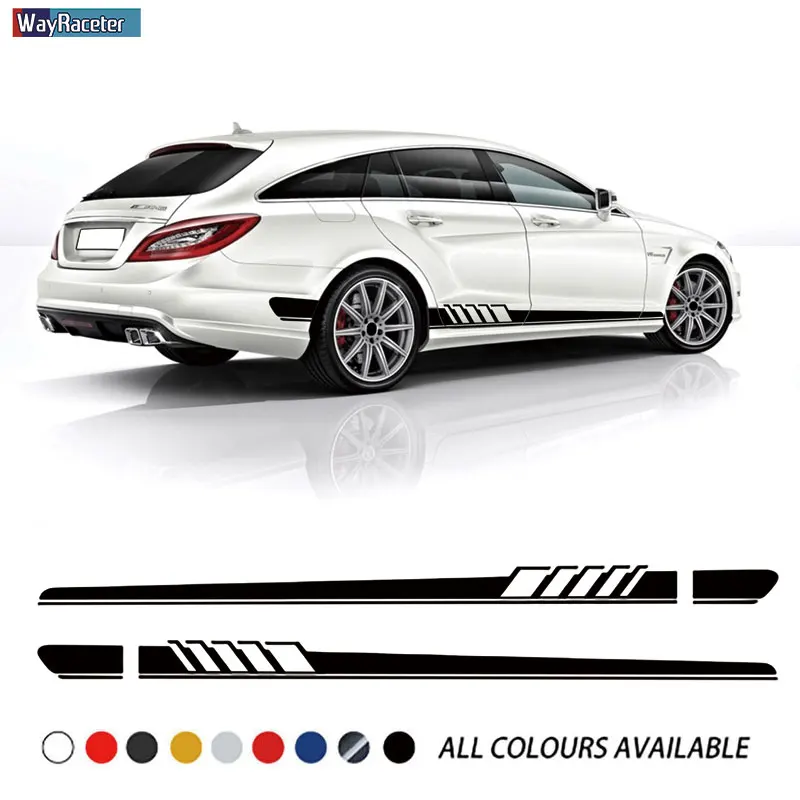 Наклейка на юбку в полоску сбоку для Mercedes Benz CLS Class W219 C219 W218 C218 X218 C257 CLS63 AMG|Наклейки