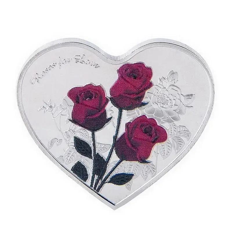 Памятная монета с розами в форме сердца 52 языками подарок I Love You коллекция
