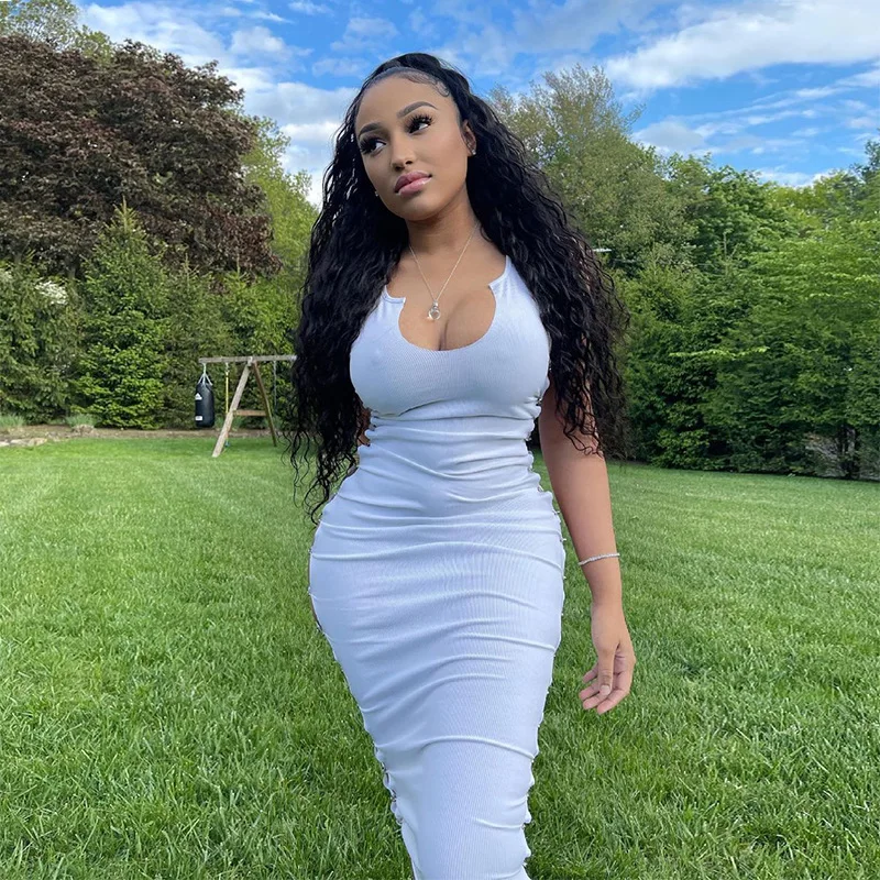 Женское длинное эластичное платье без рукавов Элегантное повседневное