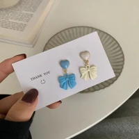 s925 silver needle 2021 new asymmetric blue white bow heart drop earrings korean temperament clip earring for women wedding gift