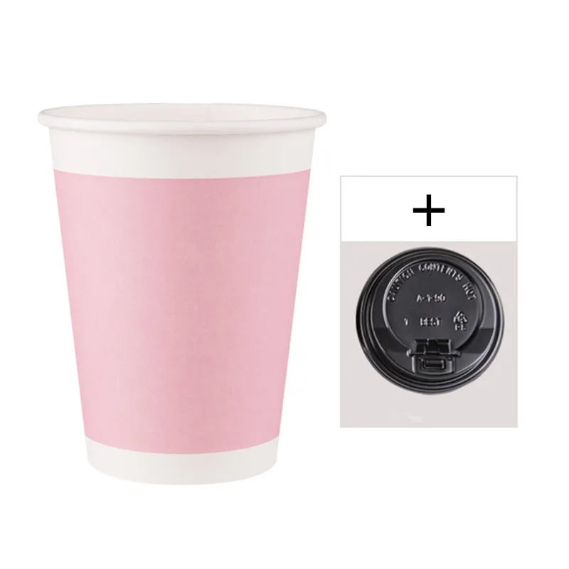 cup and lid1 50 шт розовая утолщенная одноразовая кофейная чашка вечерние свадебные подарки на день рождения бумажные стаканчики Милые кружки с крышками - Цвет: cup and lid1