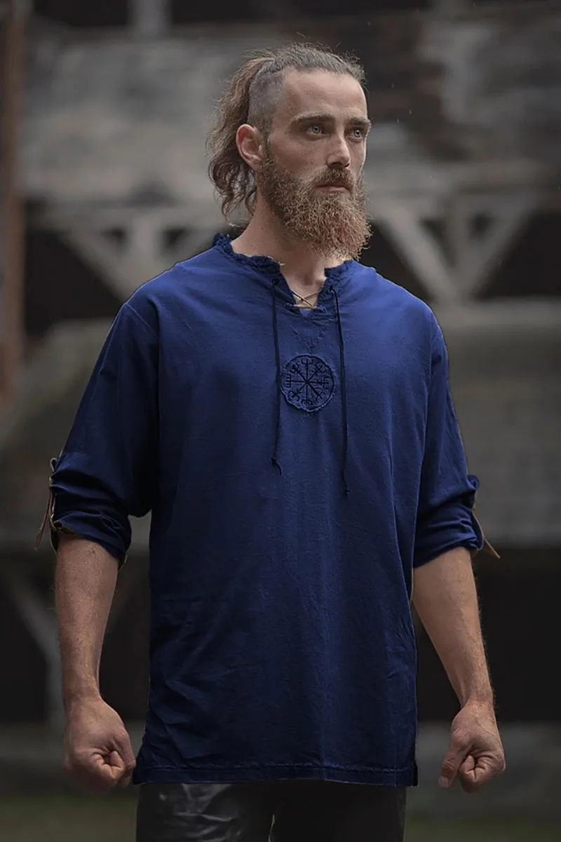 Средневековый Костюм викинга пирата льняная рубашка костюм в стиле Ренессанс