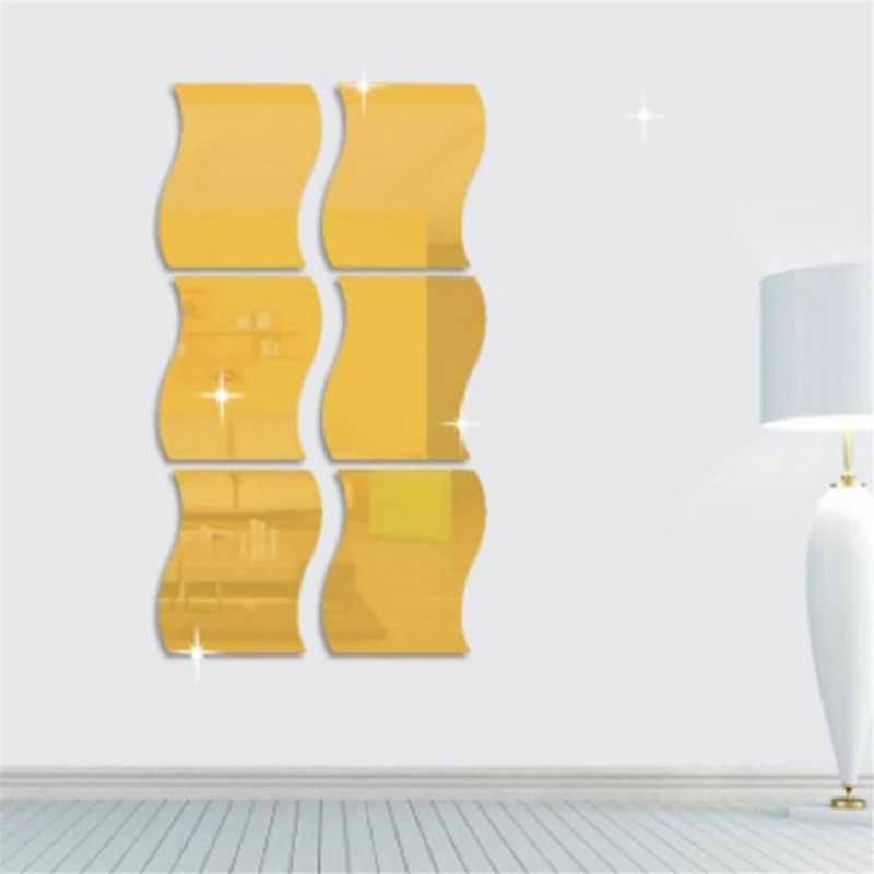 6 шт подвижные волнистые зеркальные настенные наклейки акриловые для гостиной