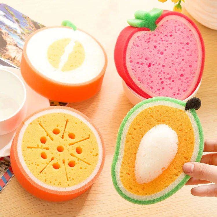 

2pcs Fruit Shape Cute Cleaning Cloths Scouring Pad Household Cleaning Tools & Accessories Kitchen Items Sponge Washing Dish