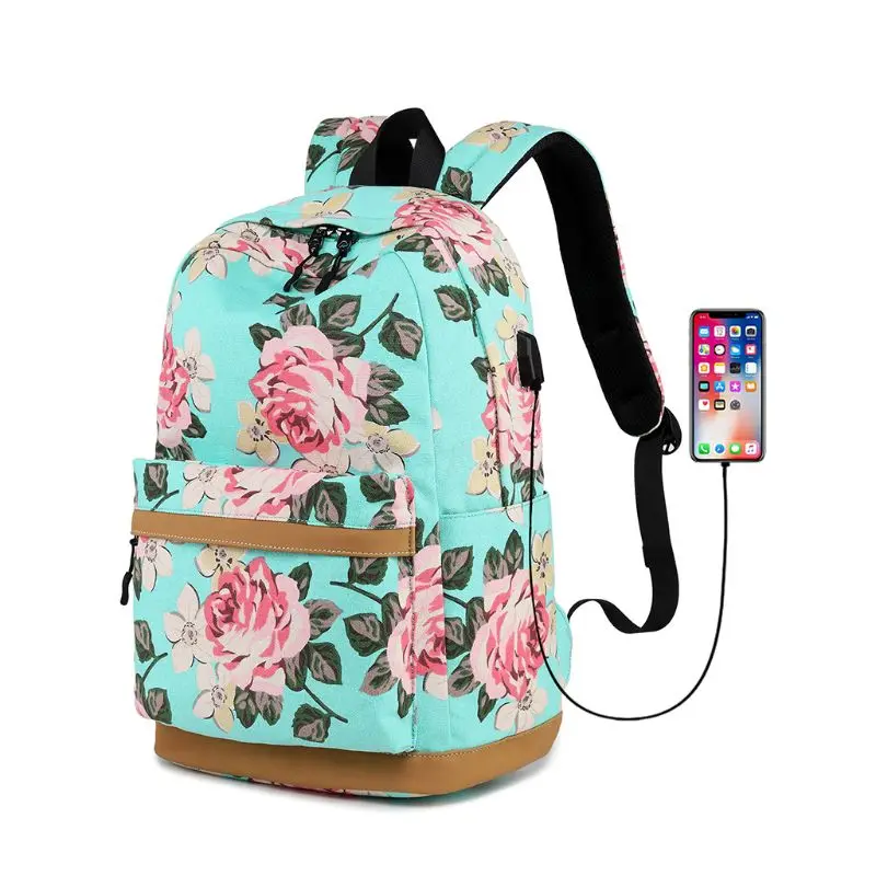 

Canvas Flower Backpack Laptop Travel Daykpack School Bag Bookbags for Teen Girls